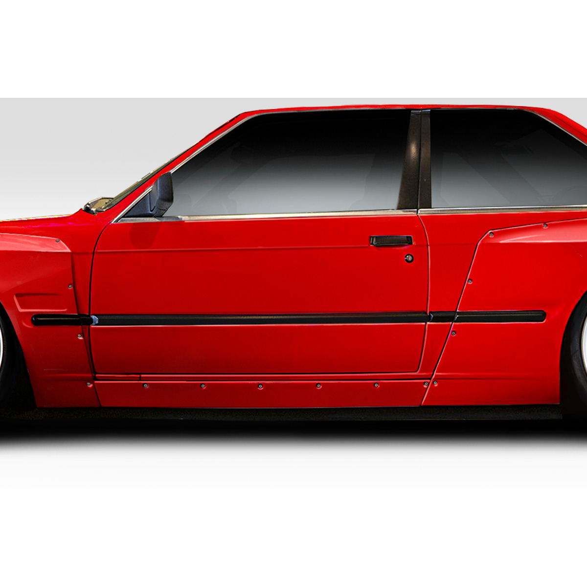 Modify your BMW 3-Series 1984 with our Exterior/Complete Body Kits - Side angle of a red BMW 3-Series E30