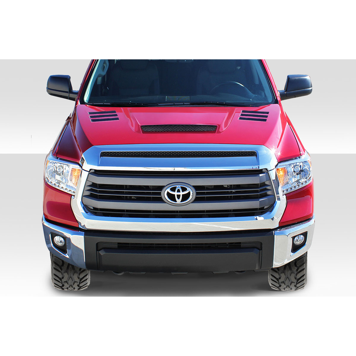 Modify your Toyota Tundra 2014 with our Exterior/Hoods - Front view of the vehicle at eye level