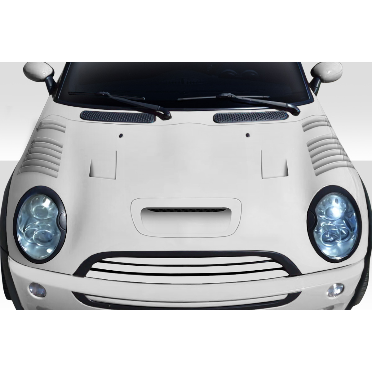 Modify your Mini Cooper 2002 with our Exterior/Hoods - Front view angle of vehicle hood