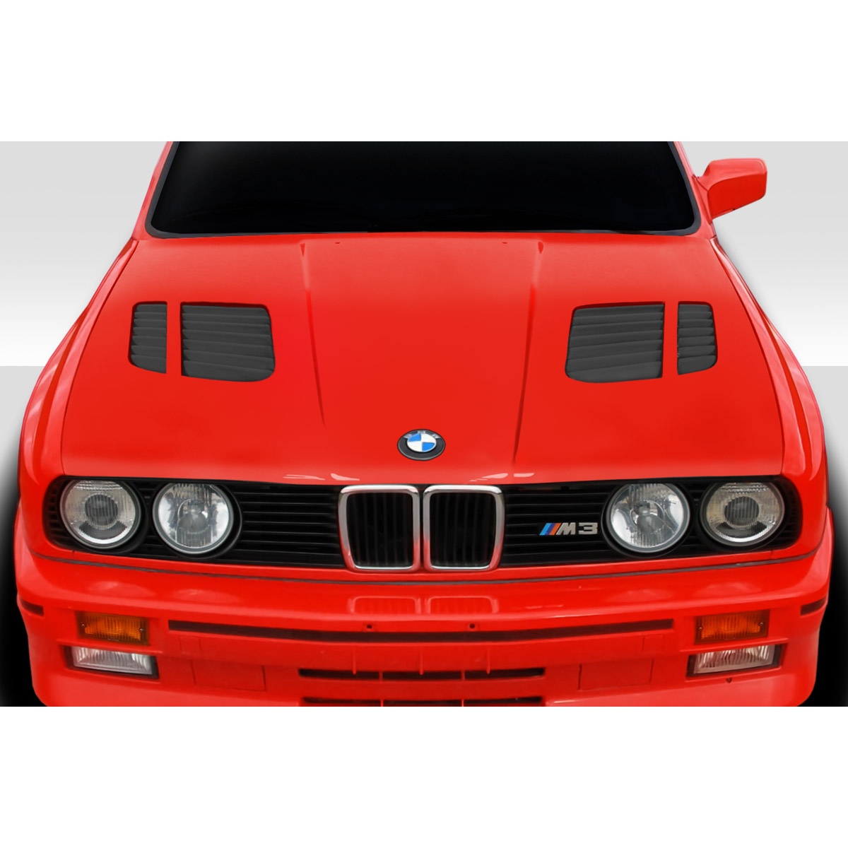 Modify your BMW 3-Series 1984 with our Exterior/Hoods - Front view of car at a straight angle