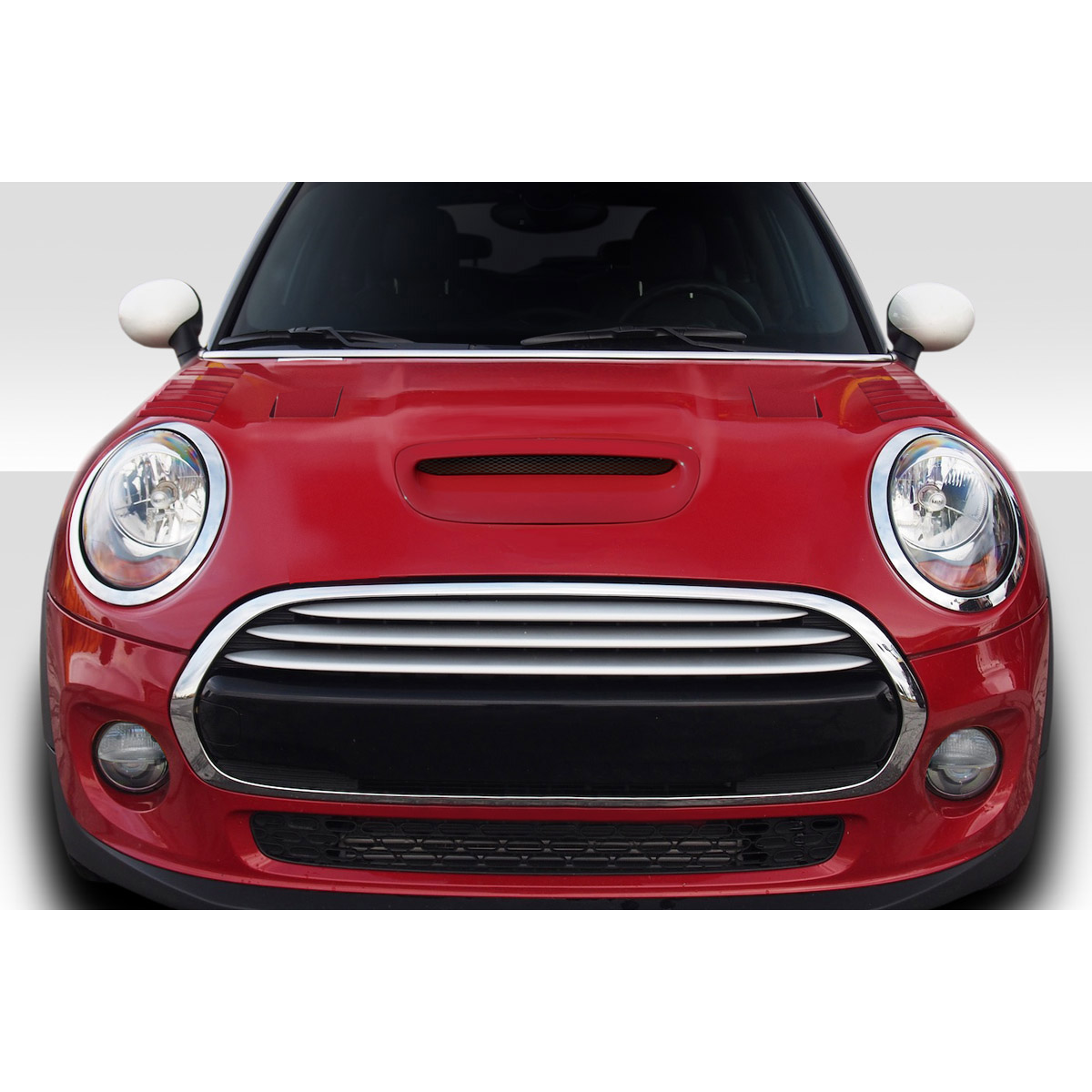 Modify your Mini Cooper 2014 with our Exterior/Hoods - Front view of Mini Cooper S hood at eye level