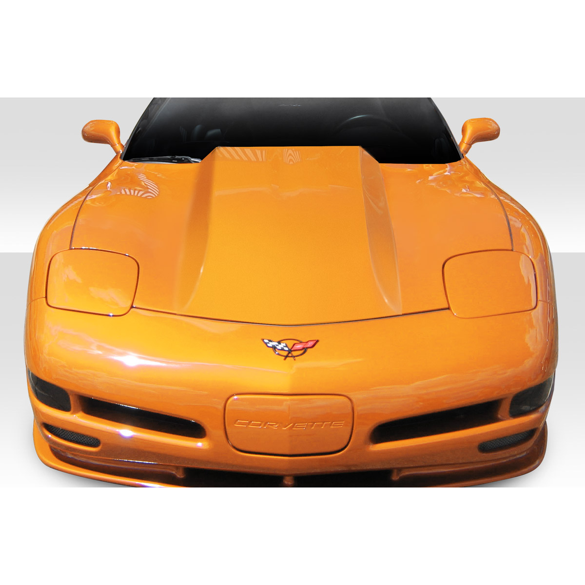 Modify your Chevrolet Corvette 1997 with our Exterior/Hoods - Front view of car part at head-on angle