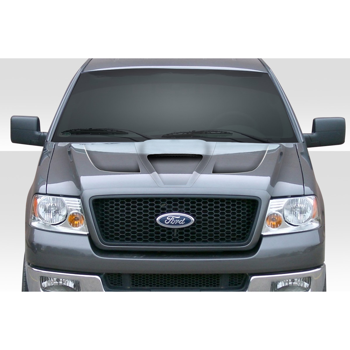 Modify your Ford F-150 2004 with our Exterior/Hoods - Front view at a straight angle showcasing hood design