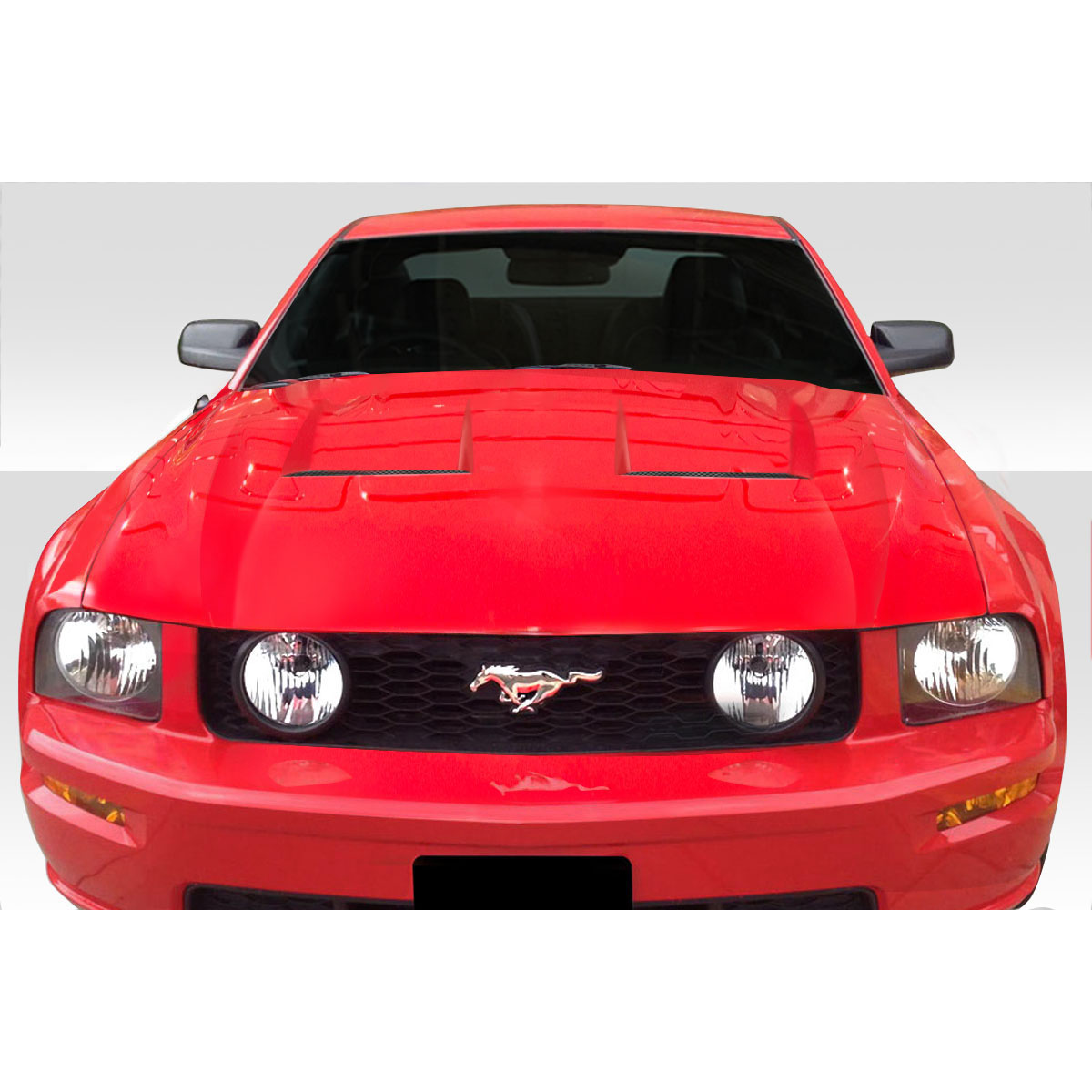 Modify your Ford Mustang 2005 with our Exterior/Hoods - Front view of the vehicle at eye level