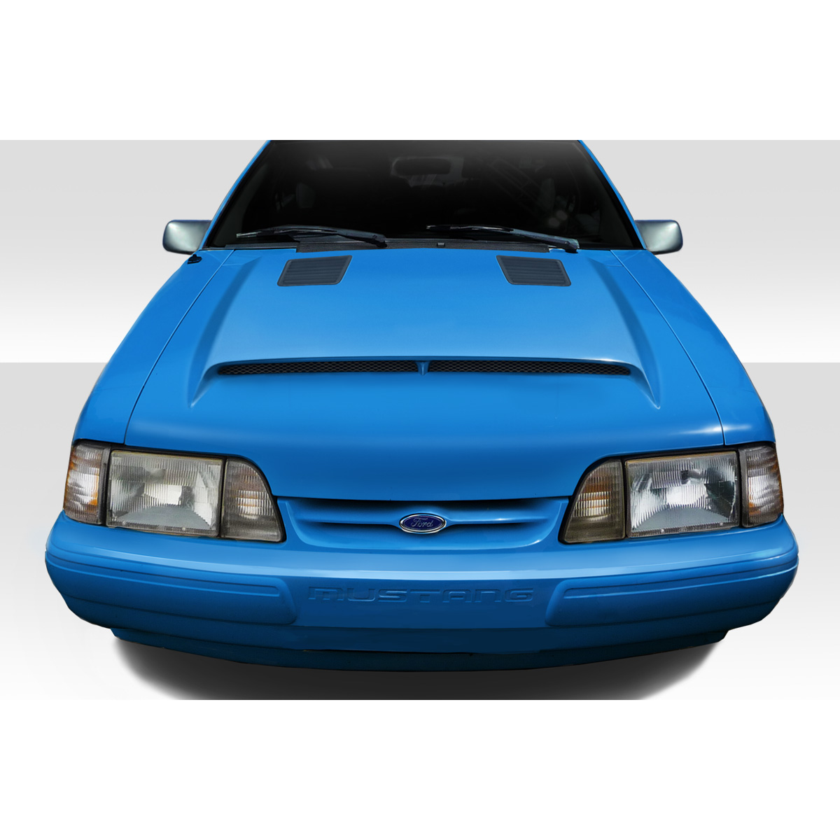 Modify your Ford Mustang 1987 with our Exterior/Hoods - Front view of Ford Mustang GT500 hood
