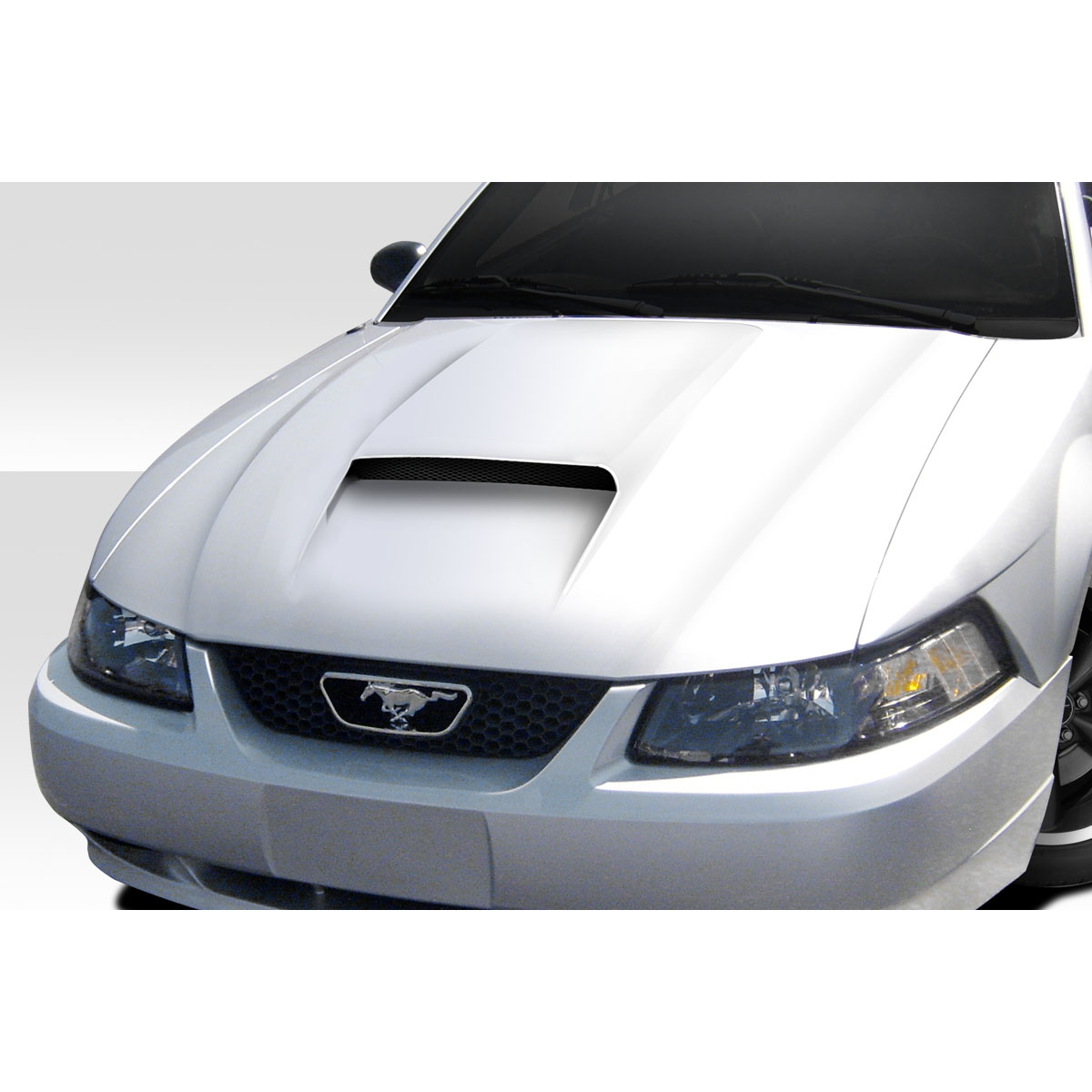 Modify your Ford Mustang 1999 with our Exterior/Hoods - Front view of hood at a slight angle