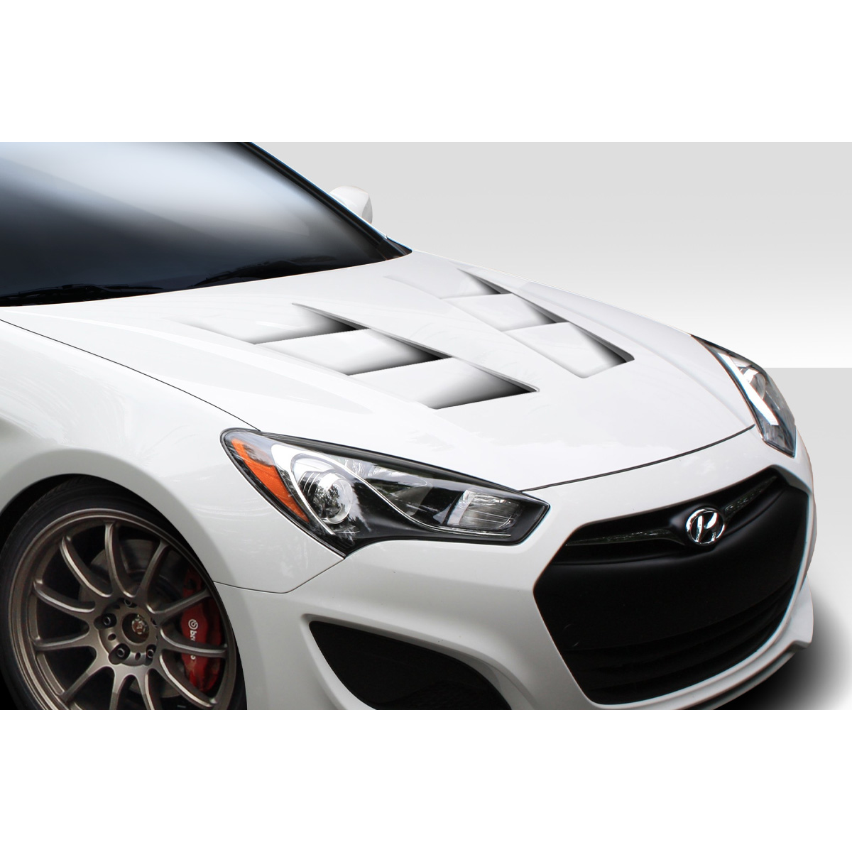 Modify your Hyundai Genesis 2013 with our Exterior/Hoods - Front angled view of vehicle hood part