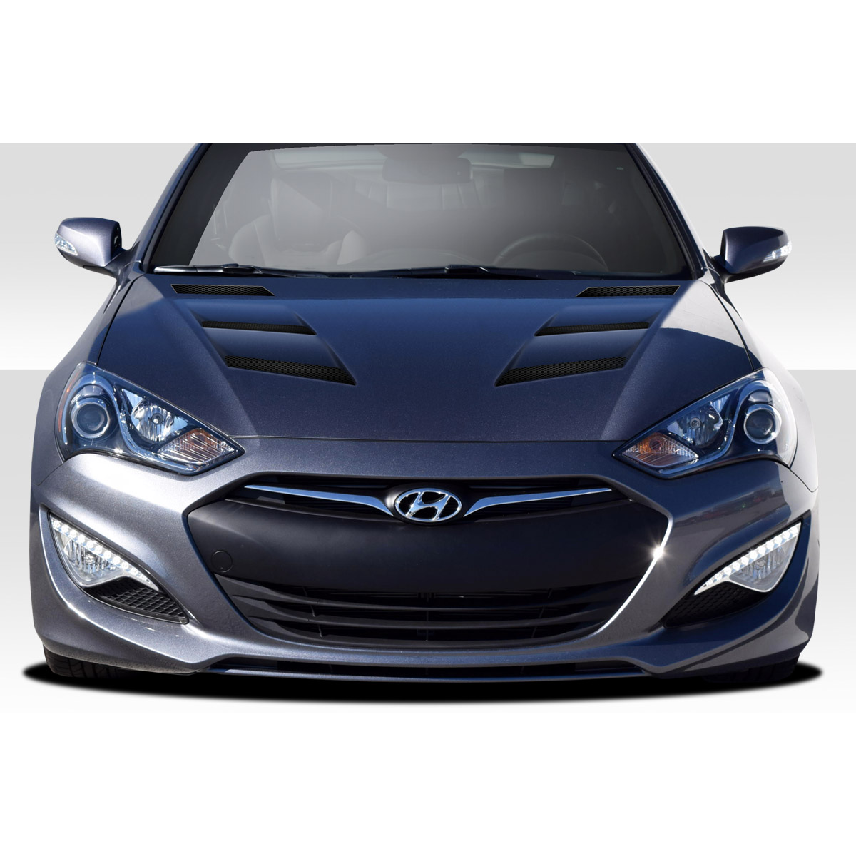 Modify your Hyundai Genesis 2013 with our Exterior/Hoods - Front view of vehicle showing hood design