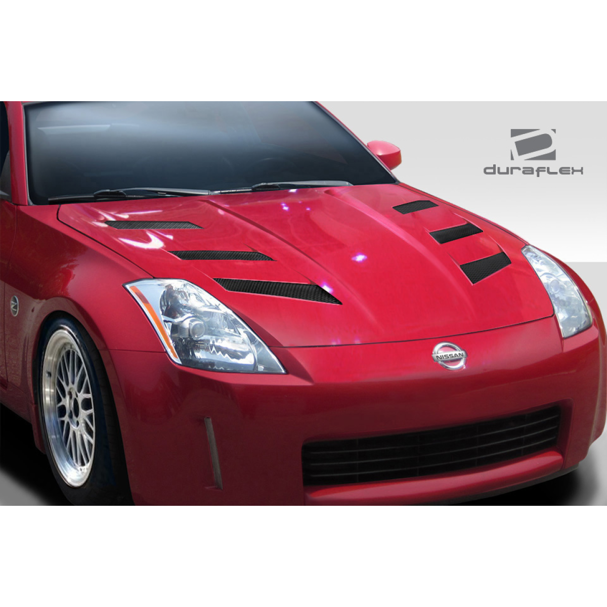 Modify your Nissan 350Z 2003 with our Exterior/Hoods - Front angle view of the Nissan 350Z hood