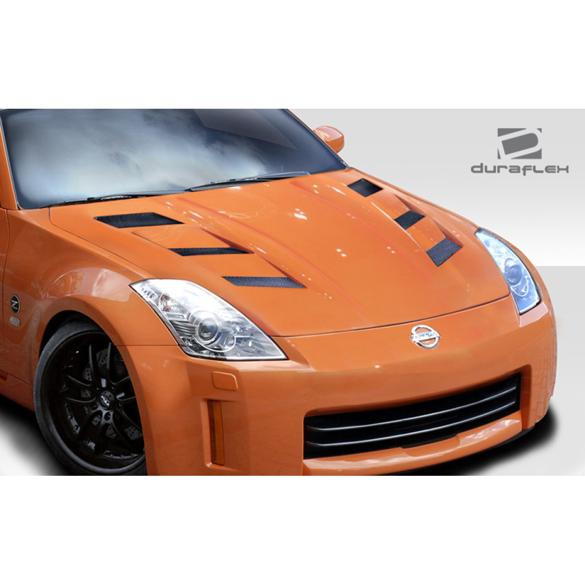 Modify your Nissan 350Z 2007 with our Exterior/Hoods - Front view angle showcasing the hood features