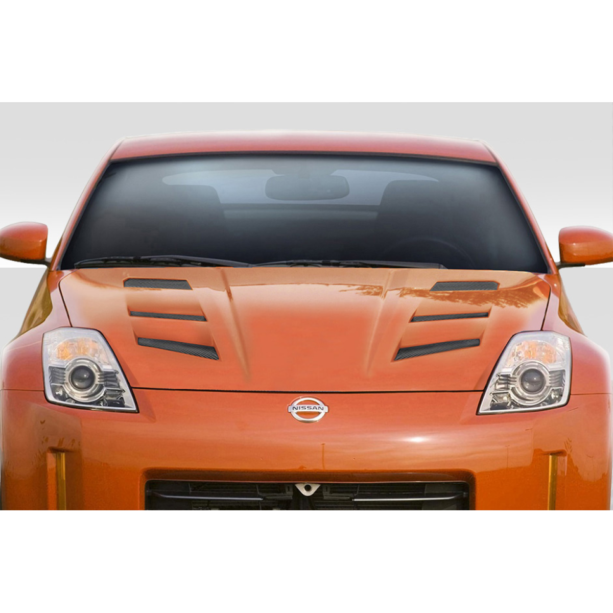 Modify your Nissan 350Z 2007 with our Exterior/Hoods - Front view of vehicle hood from eye level