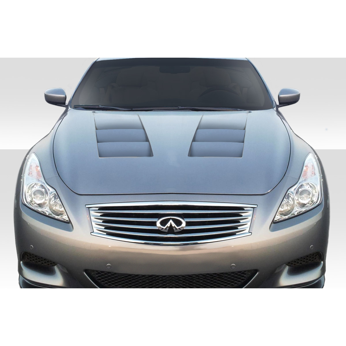 Modify your Infiniti G35 2007 with our Exterior/Hoods - Front view of the vehicle at a straight angle