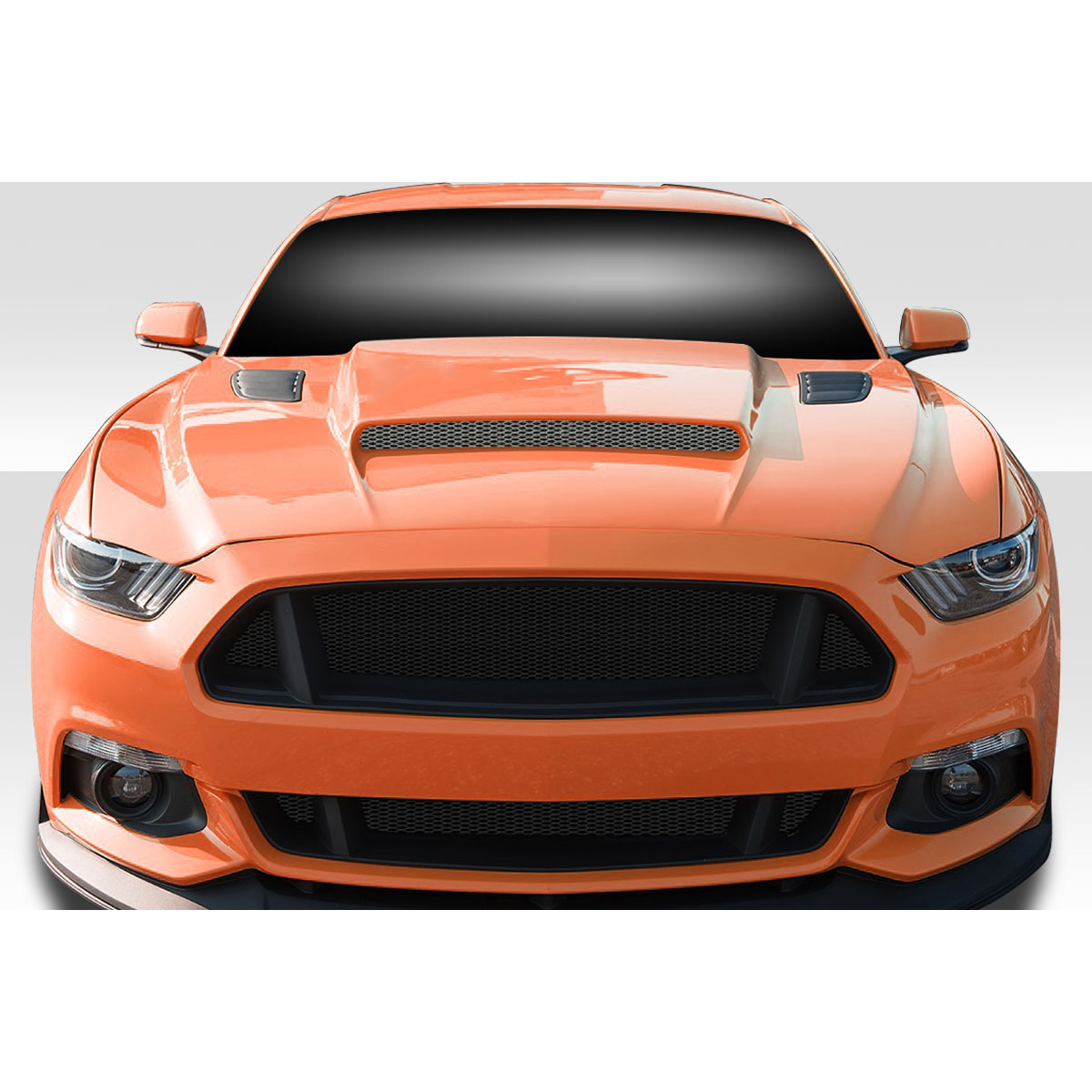 Modify your Ford Mustang 2015 with our Exterior/Hoods - Front view of a car at eye level