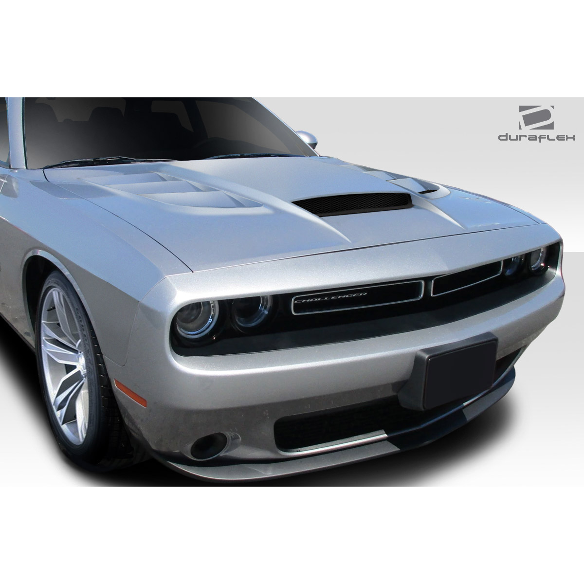 Modify your Dodge Challenger 2008 with our Exterior/Hoods - Front angle view of hood and vehicle front