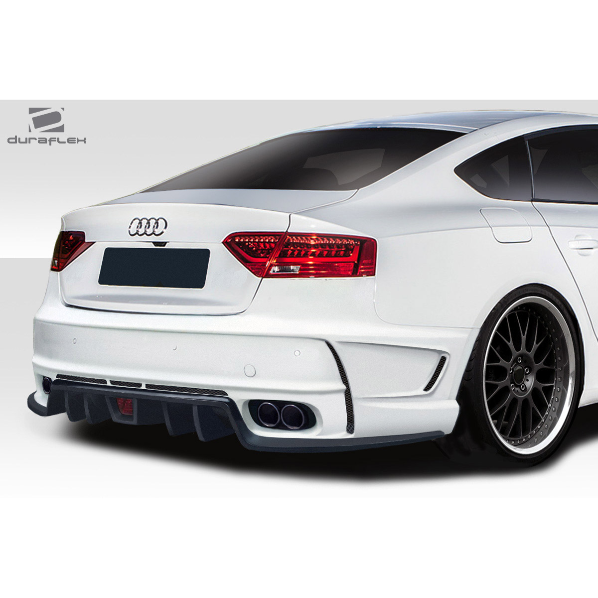 Modify your Audi A5 2008 with our Exterior/Rear Bumpers or Lips - Rear angle view of an Audi A5