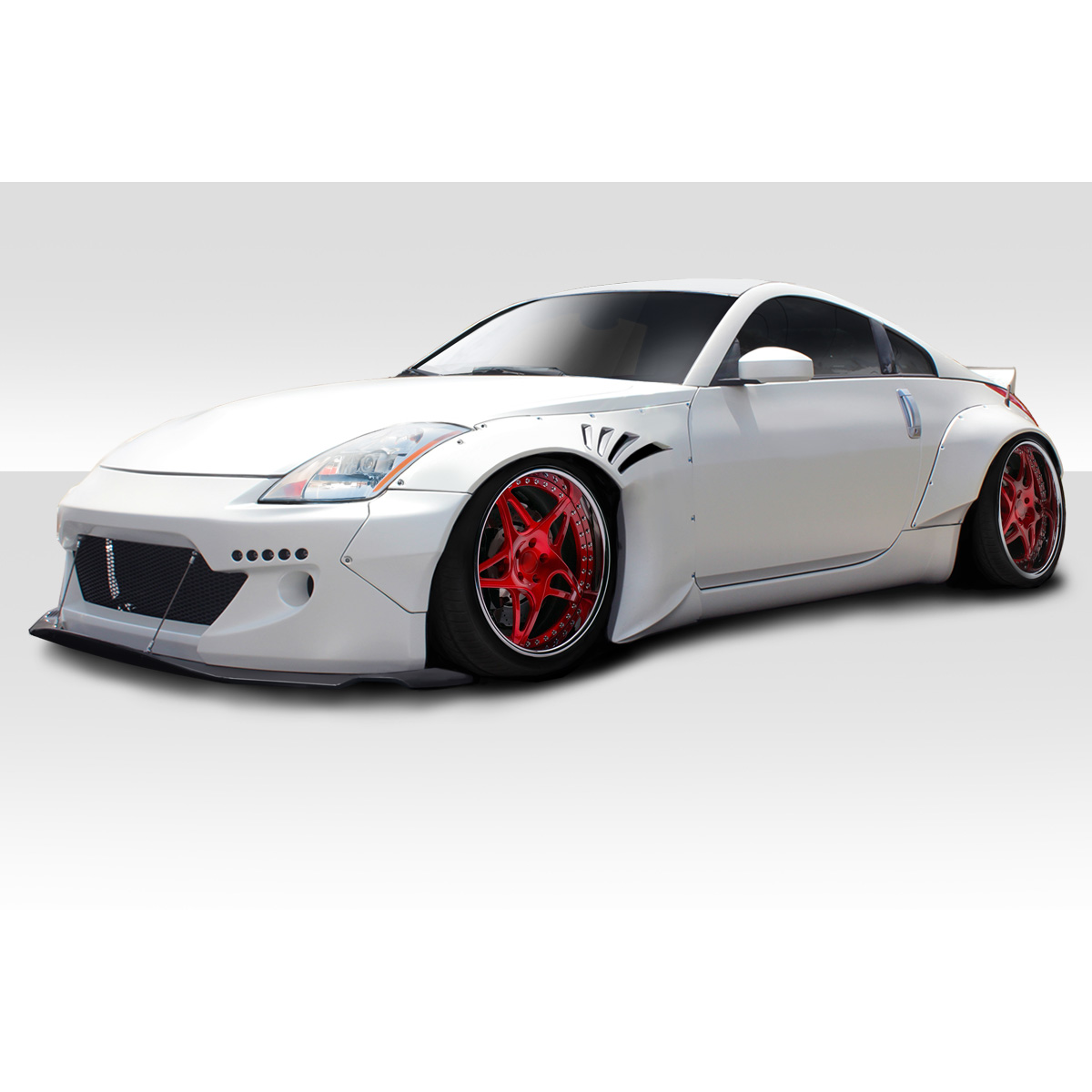 Modify your Nissan 350Z 2003 with our Exterior/Complete Body Kits - Low angle view showcasing the car's profile design