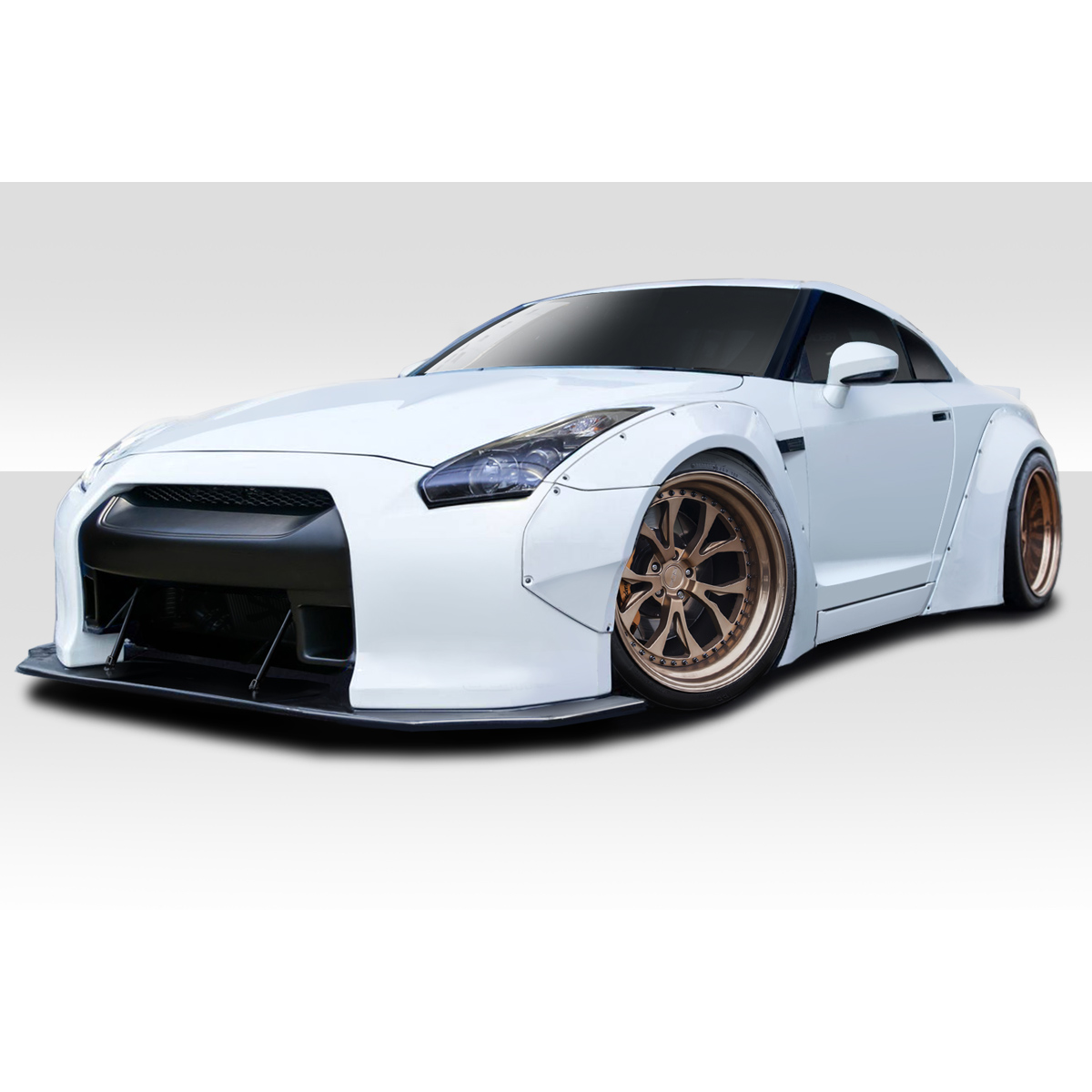 Modify your Nissan GT-R 2009 with our Exterior/Complete Body Kits - Front angle view of a customized Nissan GT-R