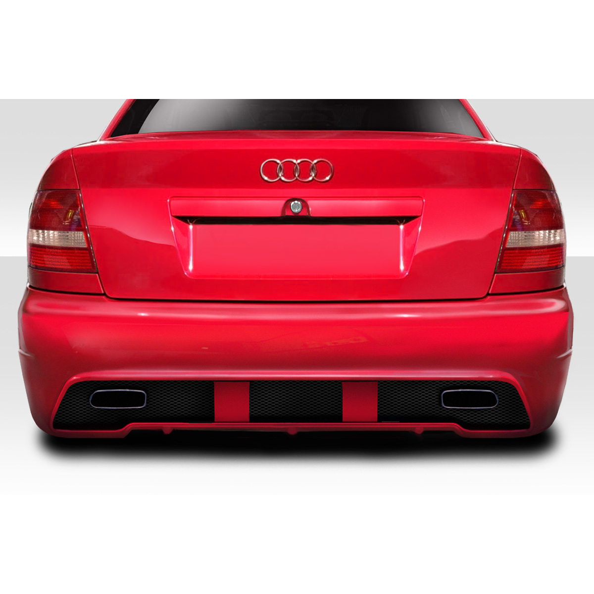 Modify your Audi A4 1996 with our Exterior/Rear Bumpers or Lips - Rear view of a car with a slight upward angle