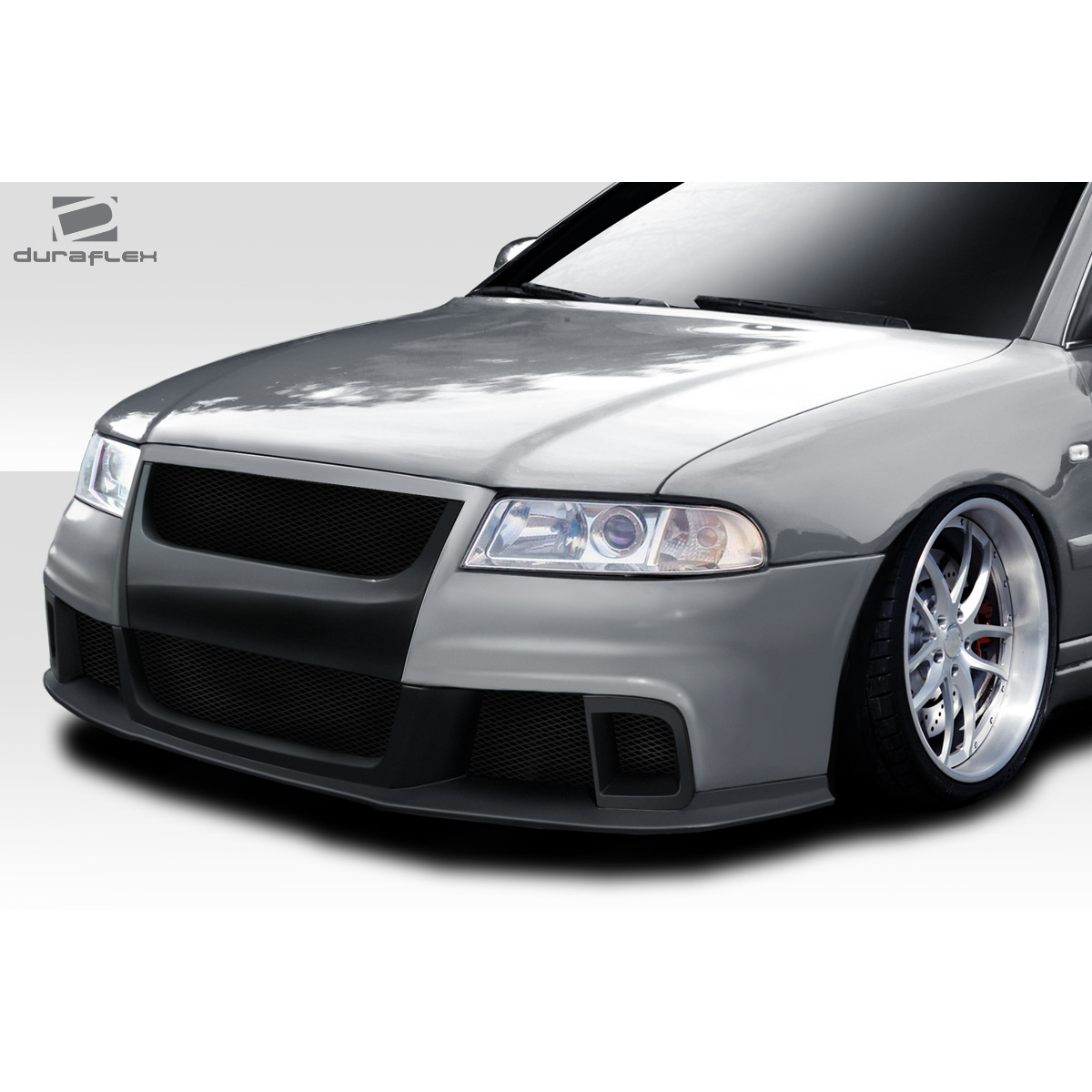 Modify your Audi A4 1996 with our Exterior/Front Bumpers or Lips - Front angle view of car highlighting bumper design