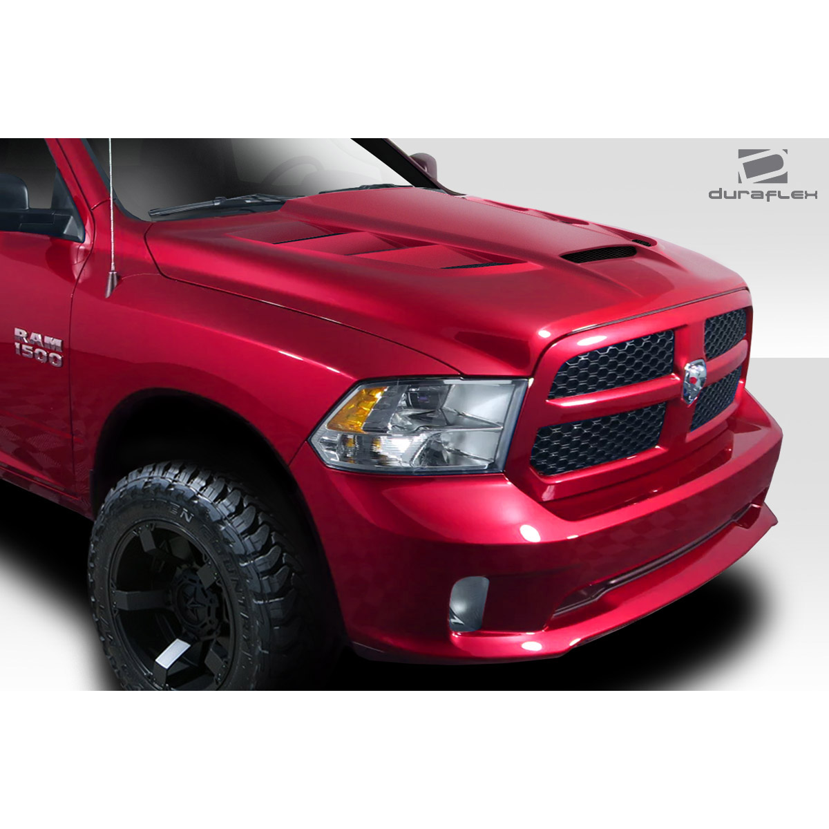 Modify your Dodge Ram 2009 with our Exterior/Hoods - Front three quarter view of hood part