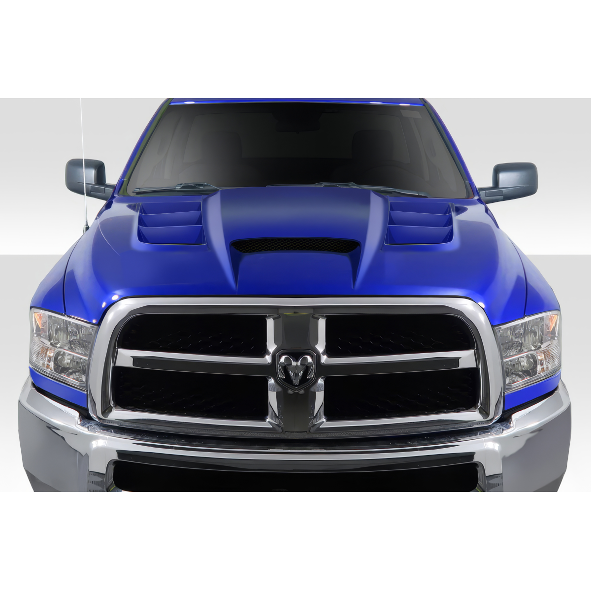 Modify your Dodge Ram 2010 with our Exterior/Hoods - Front view of the vehicle at eye level