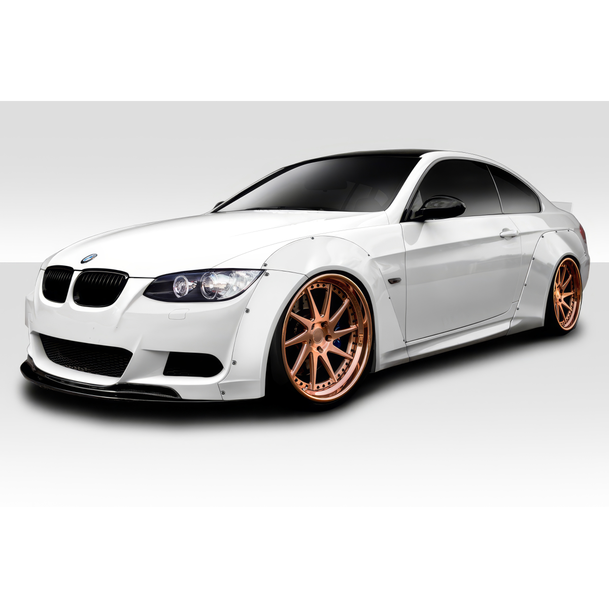 Modify your BMW 3-Series 2007 with our Exterior/Complete Body Kits - Front view angle showcasing wide body design