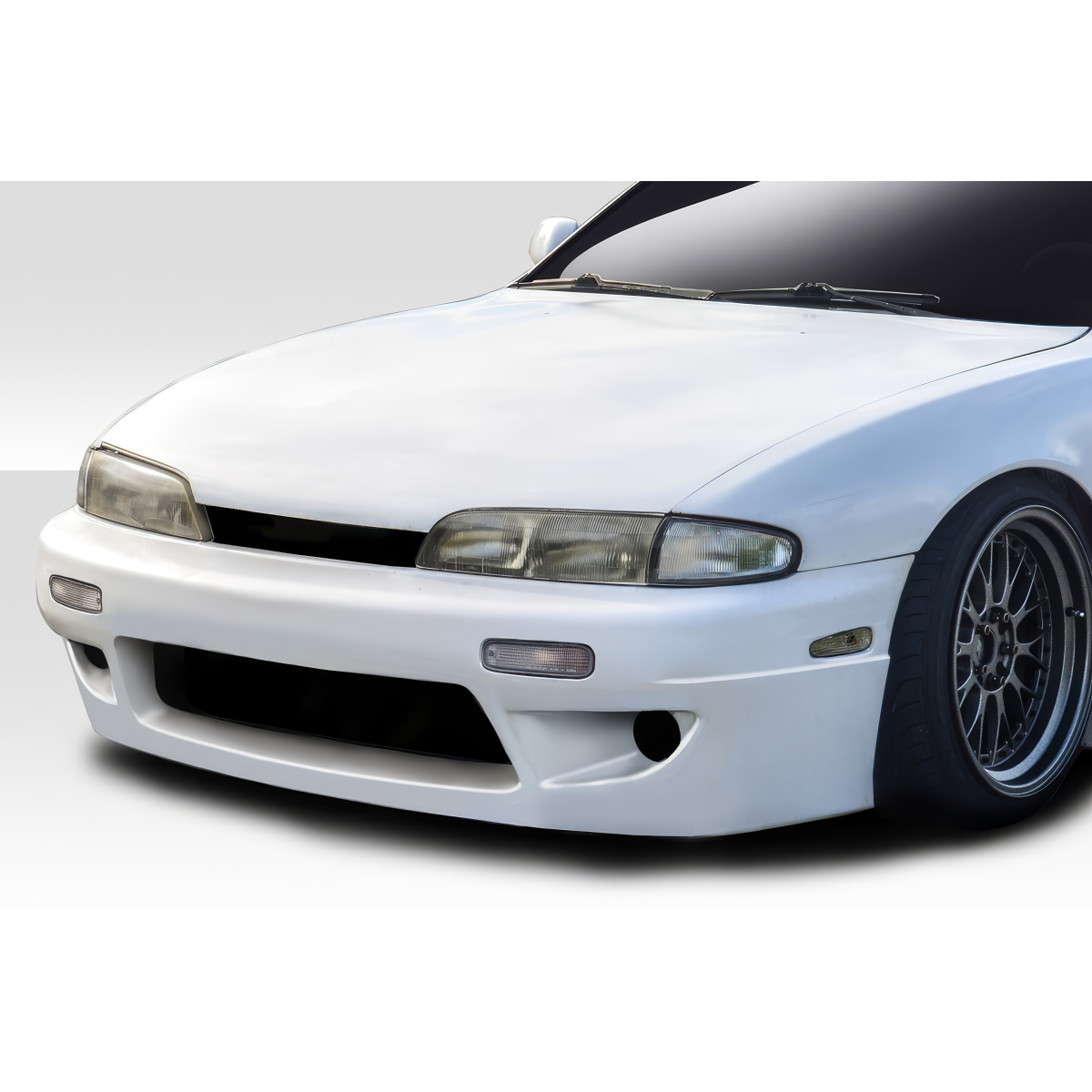 Modify your Nissan 240SX 1995 with our Exterior/Front Bumpers or Lips - Front view of a white Nissan 240SX bumper