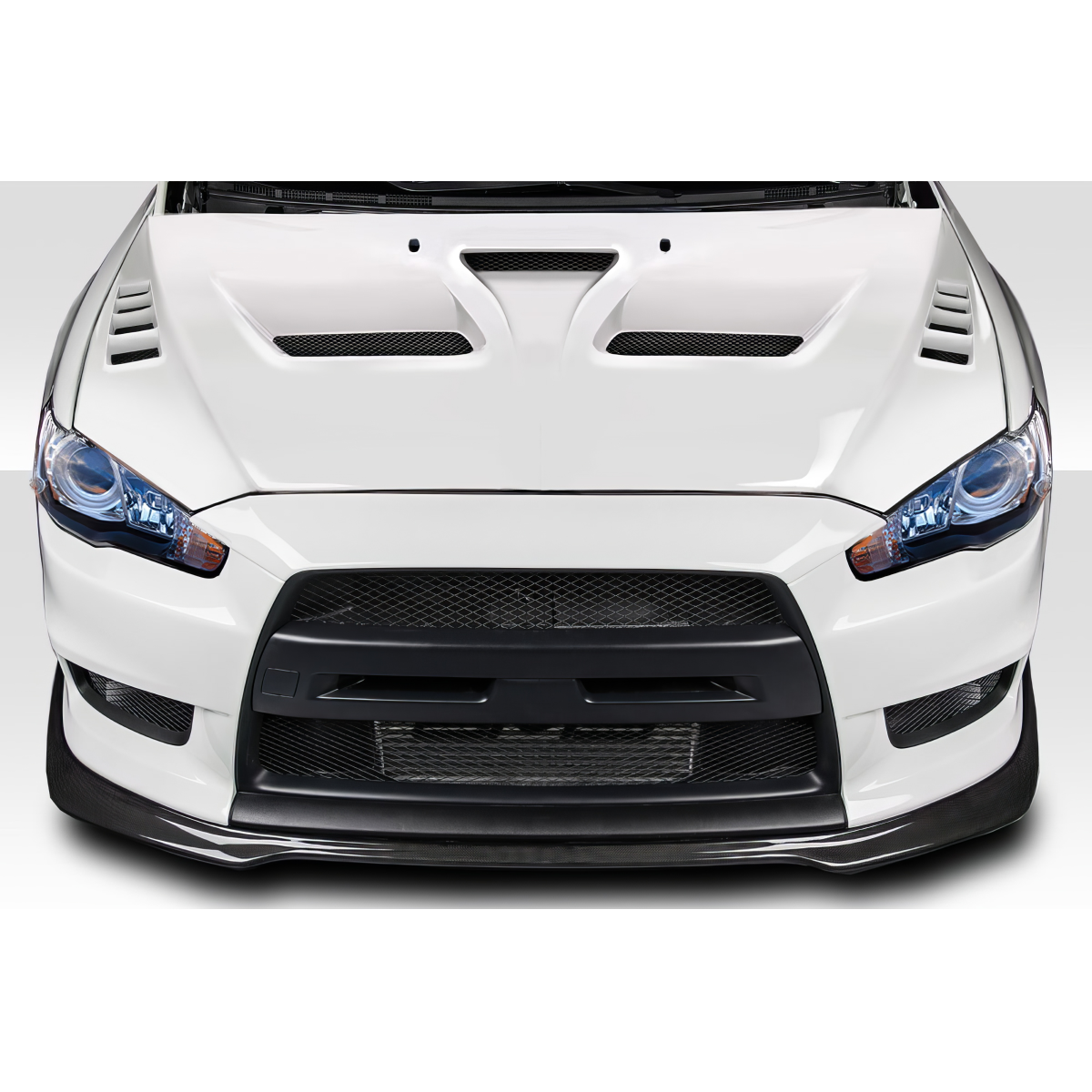 Modify your Mitsubishi Evolution 2008 with our Exterior/Hoods - Front view showing the design of the hood