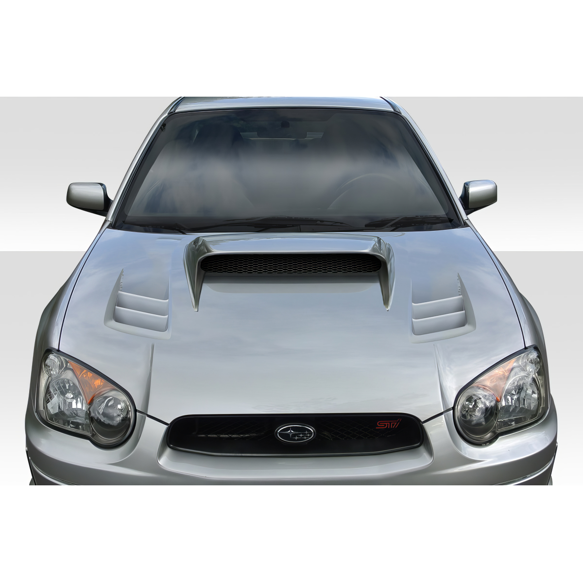 Modify your Subaru Impreza 2004 with our Exterior/Hoods - Front view of car hood from slightly above