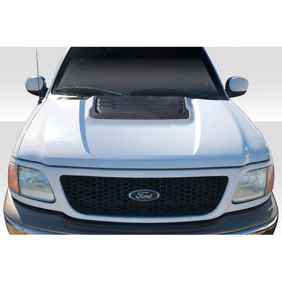 Modify your Ford F-150 1997 with our Exterior/Hoods - Front view of the vehicle at eye level