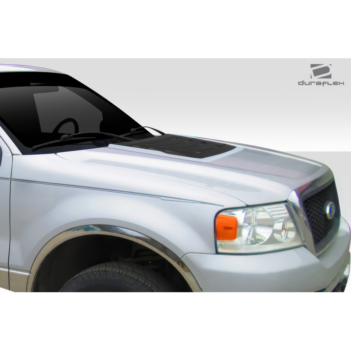 Modify your Ford F-150 2004 with our Exterior/Hoods - Front quarter angle view of hood design