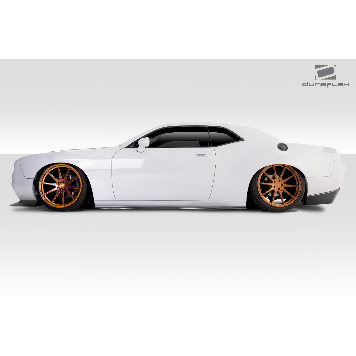 Modify your Dodge Challenger 2015 with our Exterior/Complete Body Kits - Side profile of a lowered white Dodge Challenger