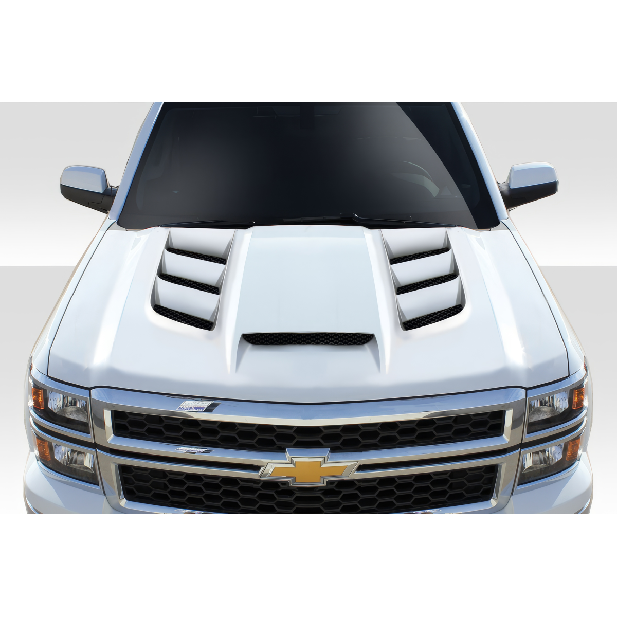 Modify your Chevrolet Silverado 2014 with our Exterior/Hoods - Front view at a slight angle from above