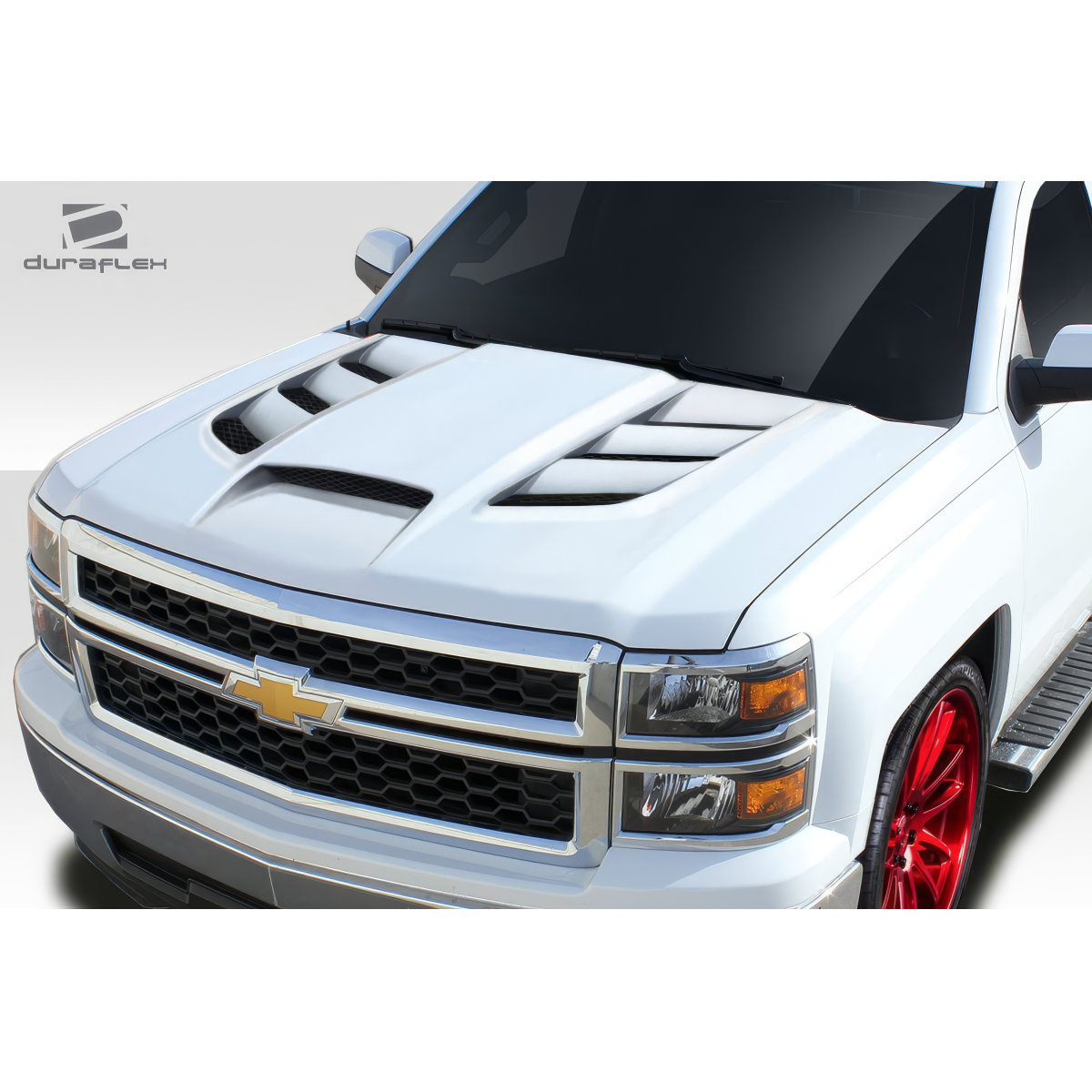 Modify your Chevrolet Silverado 2014 with our Exterior/Hoods - Viewed from slightly above and to the front right