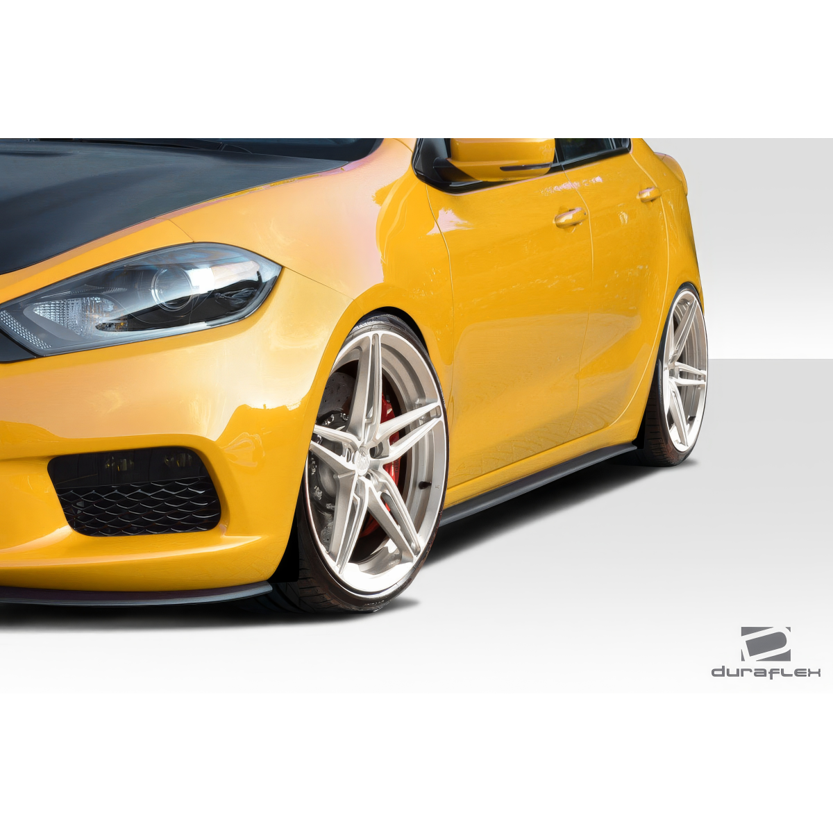 Modify your Dodge Dart 2013 with our Exterior/Side Skirts - Angled view showcasing side skirts and wheel details