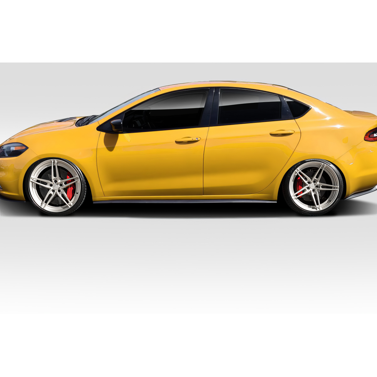 Modify your Dodge Dart 2013 with our Exterior/Side Skirts - Side angle view of yellow Dodge Dart