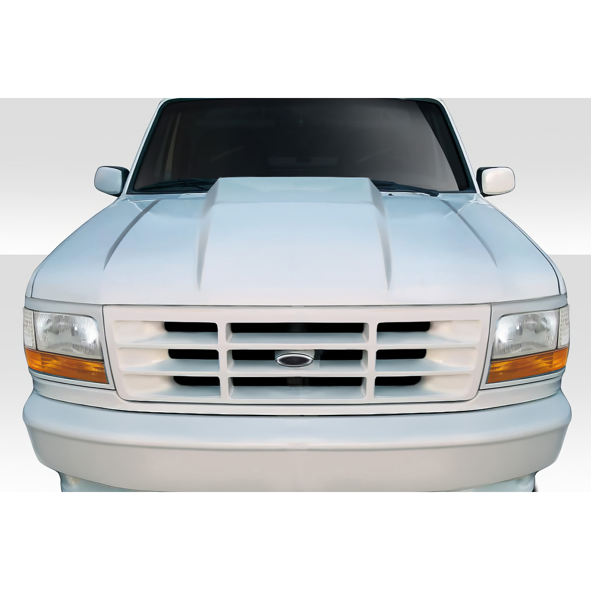 Modify your Ford Bronco 1992 with our Exterior/Hoods - Front view of vehicle at a straight angle
