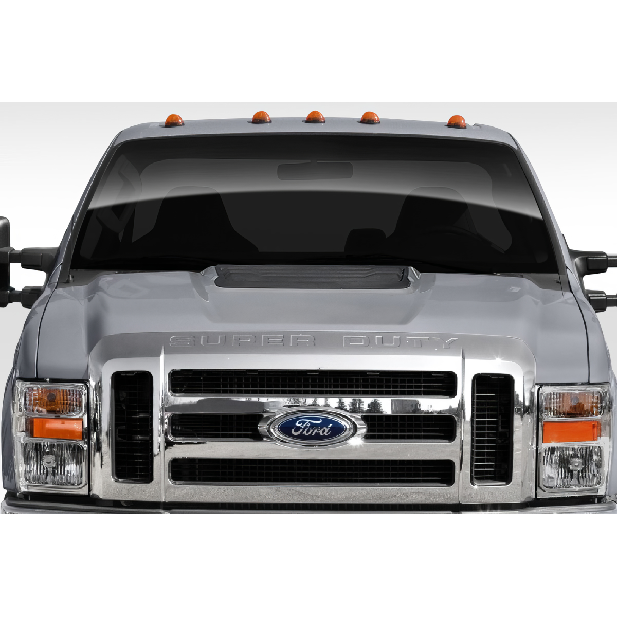 Modify your Ford F-250 Super Duty 2008 with our Exterior/Hoods - Front view of the vehicle at a straight angle