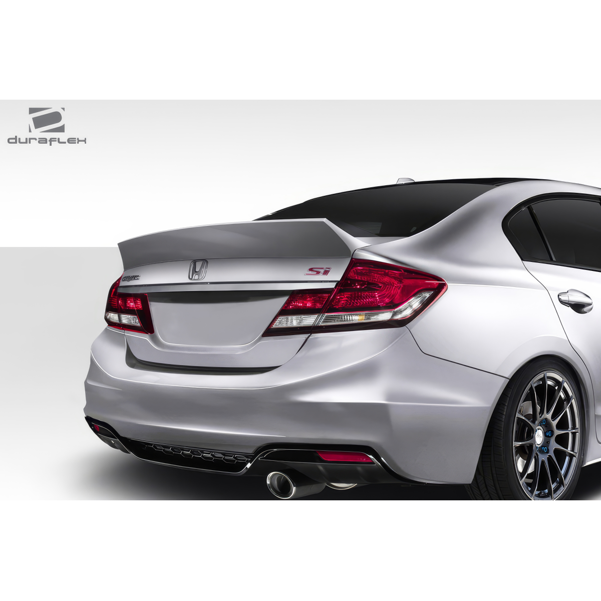 Modify your Honda Civic 2012 with our Exterior/Wings - Rear view angled to showcase wing and exhaust