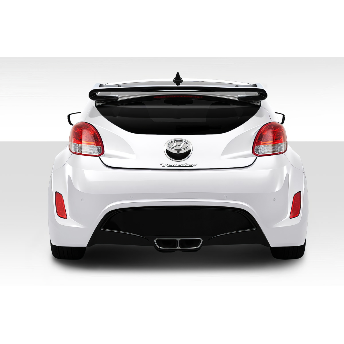 Modify your Hyundai Veloster 2012 with our Exterior/Wings - Rear view angle of vehicle showing spoiler design