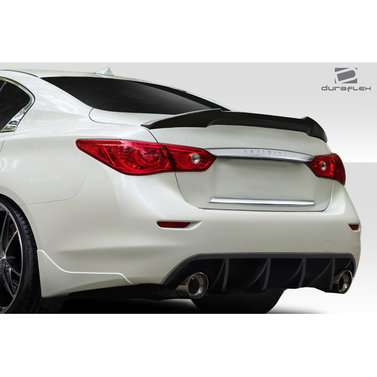 Modify your Infiniti Q50 2014 with our Exterior/Wings - Rear angled view of vehicle showing spoiler detail