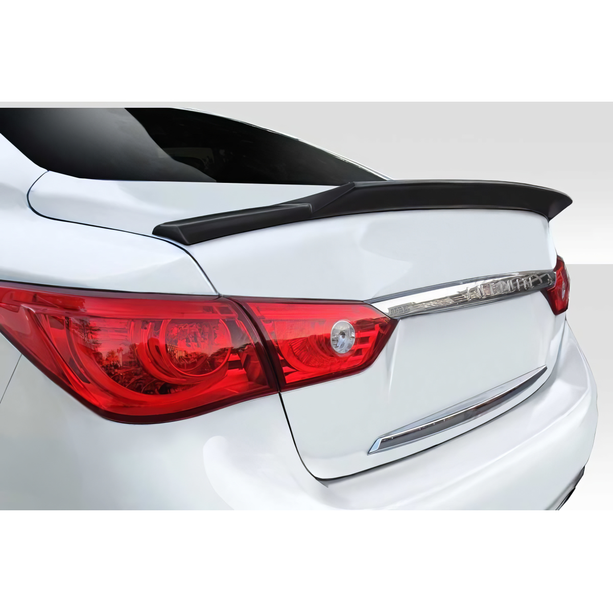 Modify your Infiniti Q50 2014 with our Exterior/Wings - Rear angle view of the spoiler on the Infiniti Q50