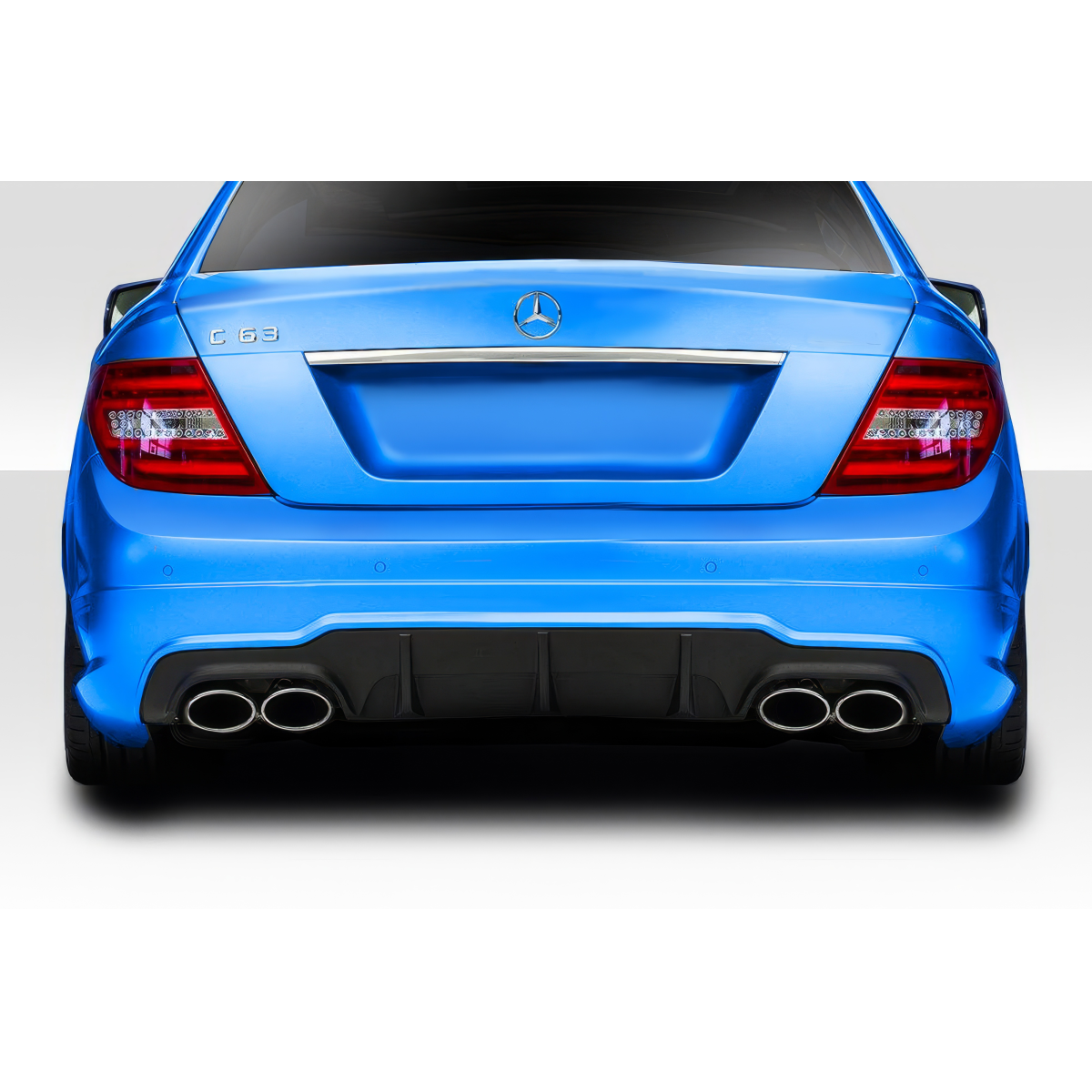 Modify your Mercedes-Benz C300 2012 with our Exterior/Diffusers - Rear view angle of a blue Mercedes C63