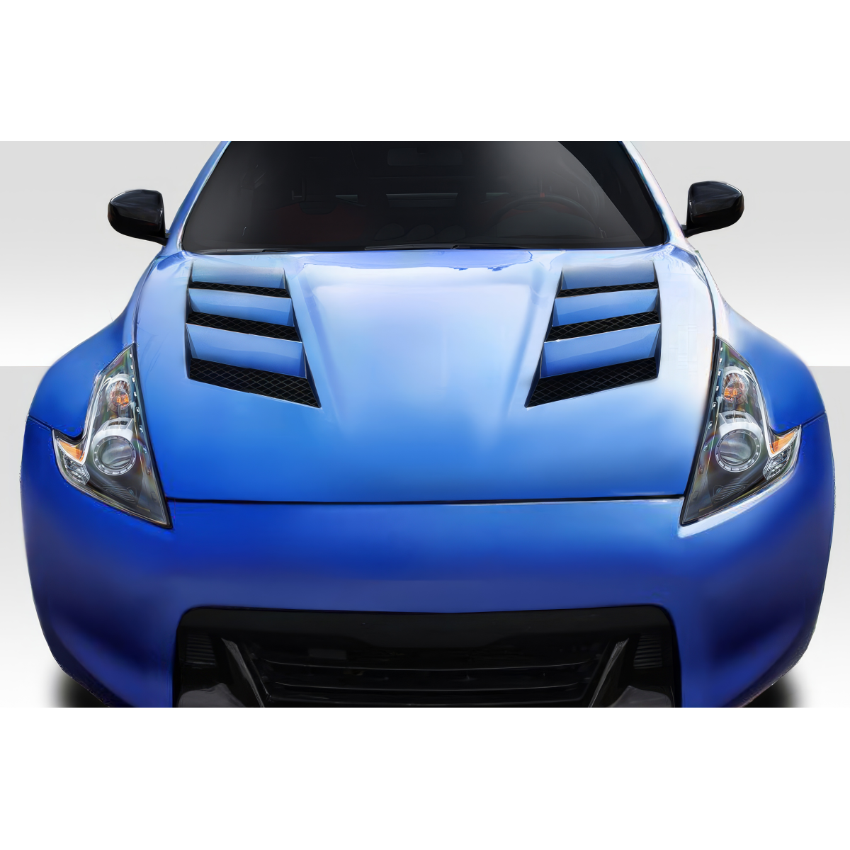 Modify your Nissan 370Z 2009 with our Exterior/Hoods - Front view of the vehicle showcasing the hood design