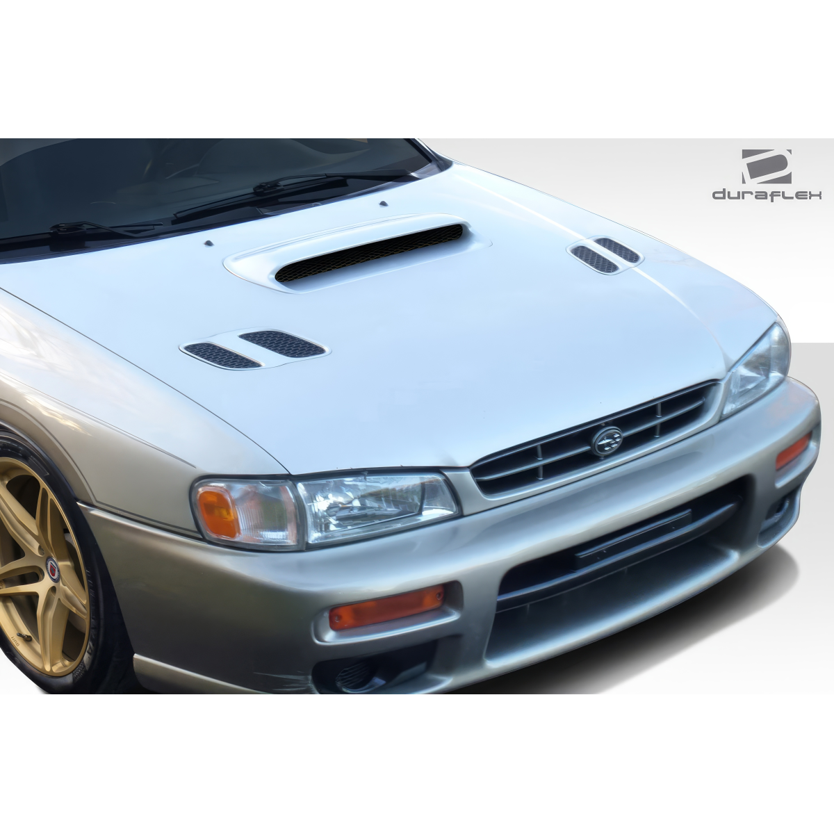 Modify your Subaru Impreza 1993 with our Exterior/Hoods - Angled view from slightly above front