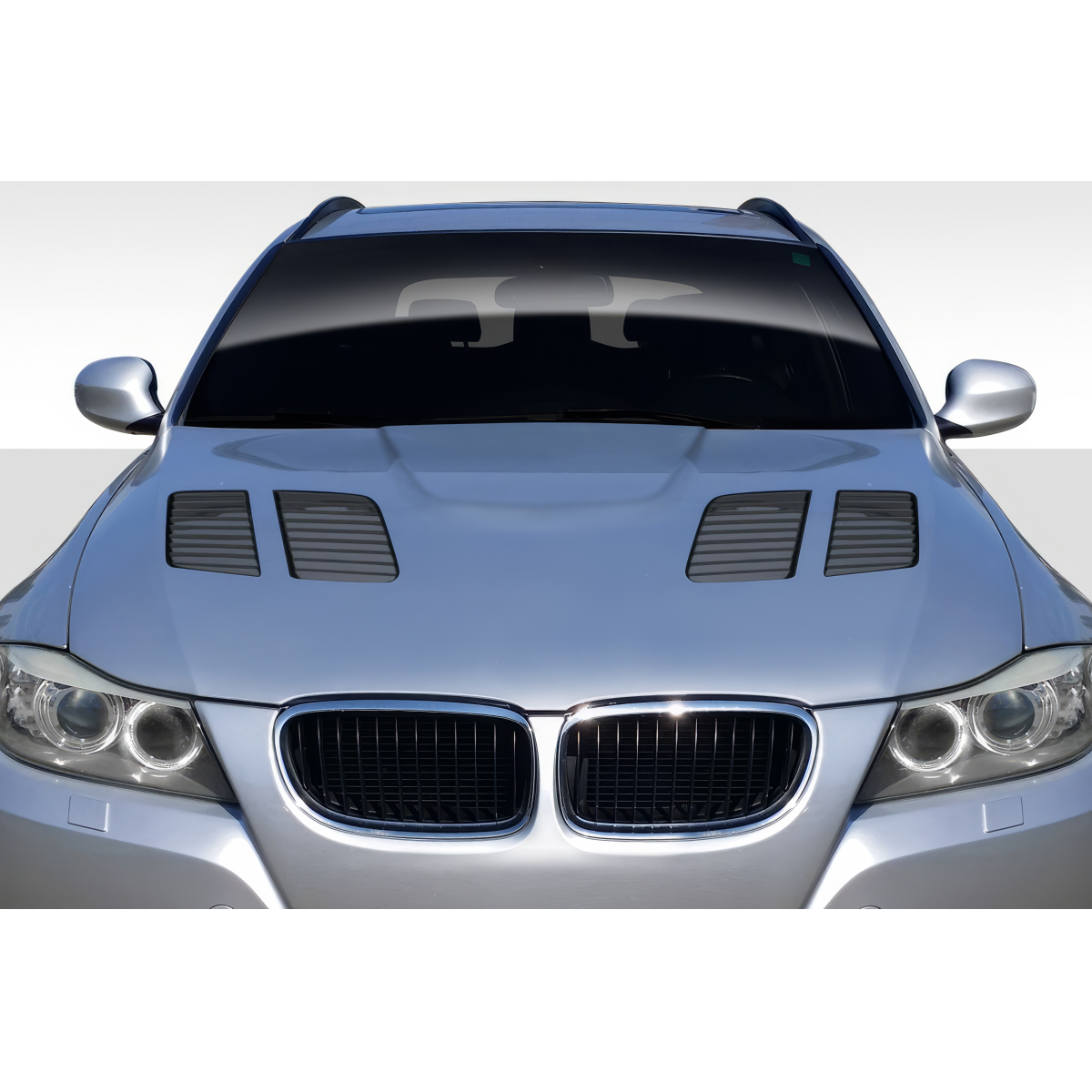 Modify your BMW 3-Series 2009 with our Exterior/Hoods - Front view of a car hood at a straight angle