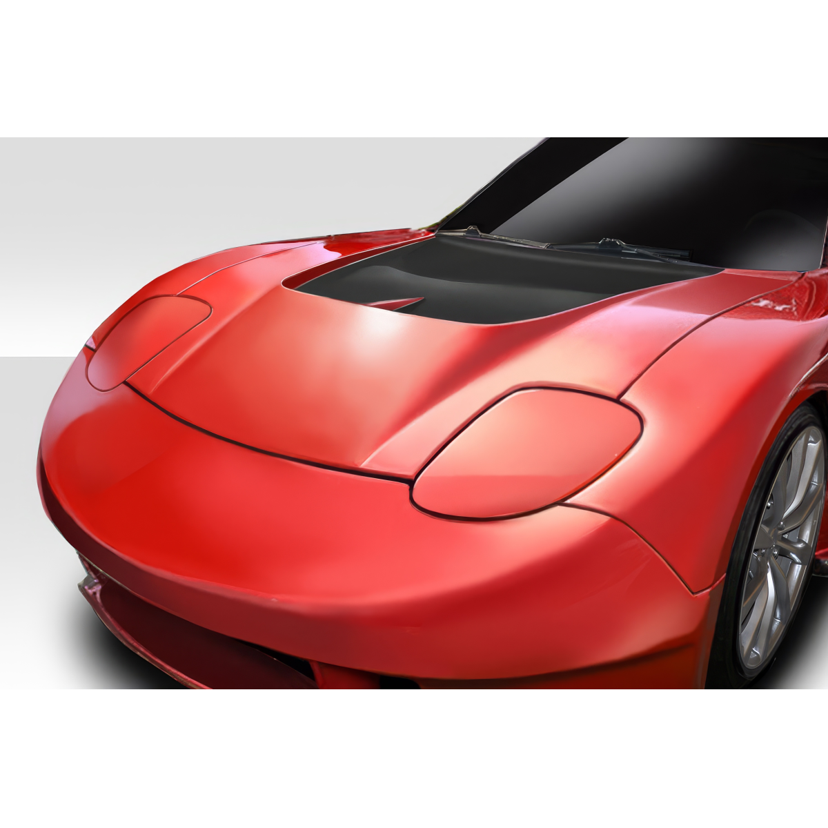 Modify your Mazda RX-7 1993 with our Exterior/Hoods - Front angle of the vehicle showcasing the hood