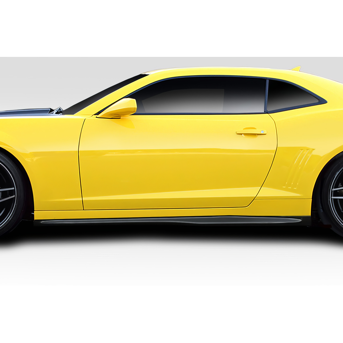 Modify your Chevrolet Camaro 2010 with our Exterior/Side Skirts - Side profile view of a yellow Chevrolet Camaro