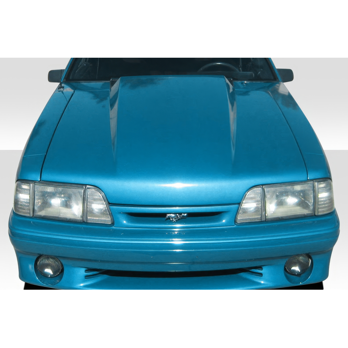 Modify your Ford Mustang 1987 with our Exterior/Hoods - Front view of the hood at eye level angle