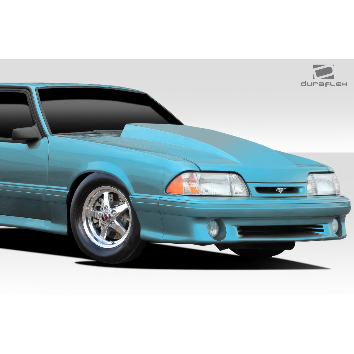 Modify your Ford Mustang 1987 with our Exterior/Hoods - Showing the front left angle of the car